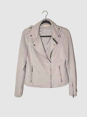 Solitaire Light Gray Suede Moto Jacket size S11